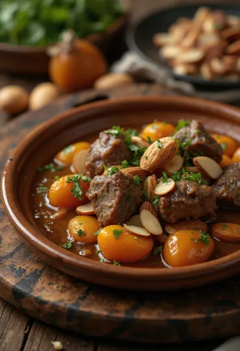 Tagine de cordero con chabacanos servido con cuscús