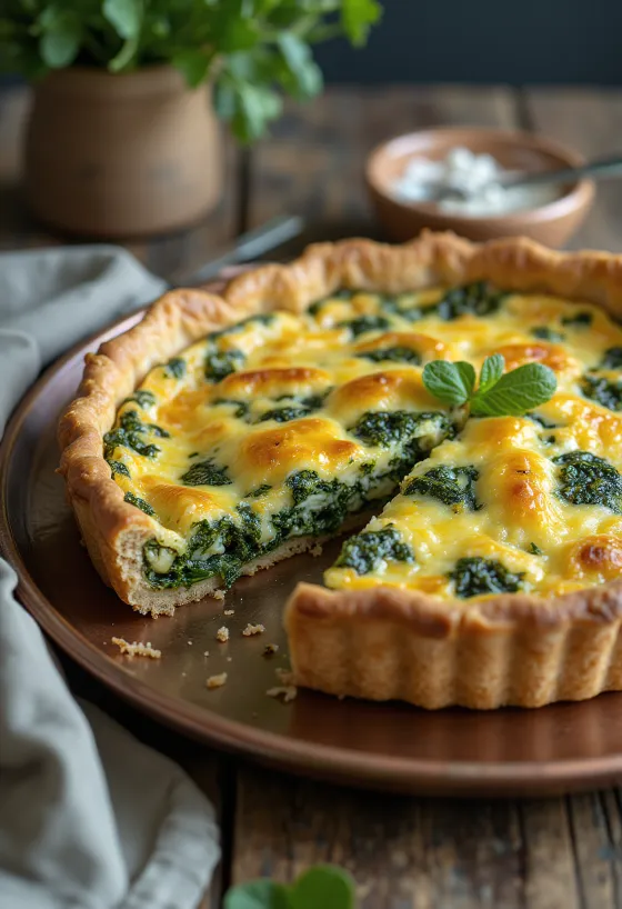 Rebanadas de quiche vegano de espinacas