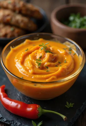 Salsa cremosa de pimiento servida