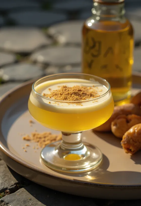 Rompope casero en botella con nuez moscada rallada encima