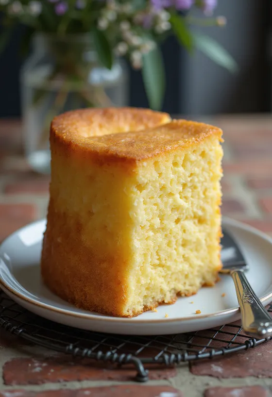 Pastel de vainilla esponjoso servido