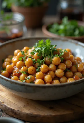 Adobo de garbanzos servido con cilantro fresco