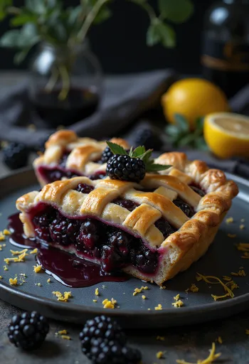 Pay de zarzamora con masa dorada y fruta fresca