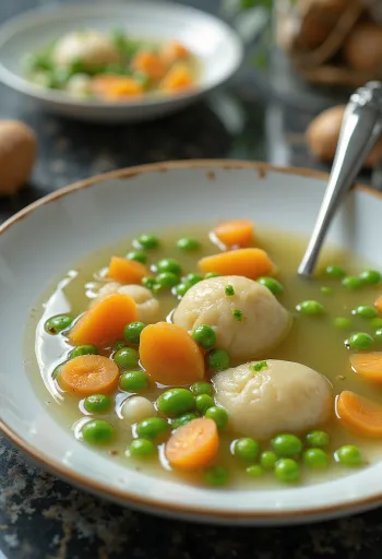 Sopa de chícharos fresca con verduras crujientes y perejil