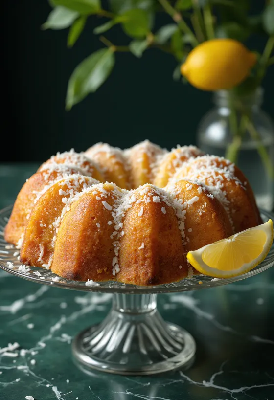 Rosca de limón y coco servida