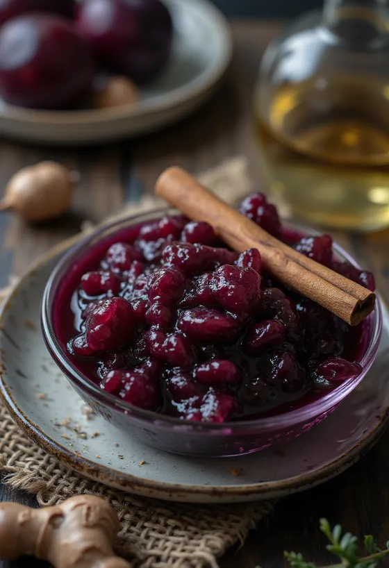 Chutney agridulce de ciruela con tequila servido
