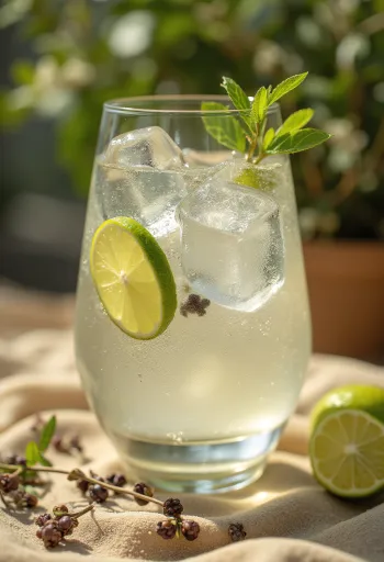 Gin Tonic decorado con rodajas de limón y cubos de hielo