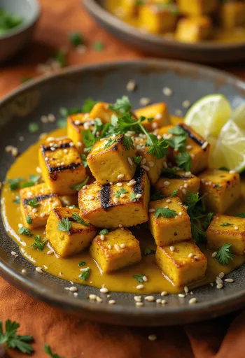 Tofu al grill con tahini al curry