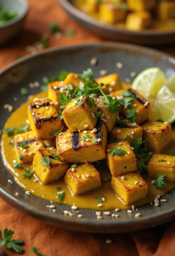 Tofu al grill con tahini al curry