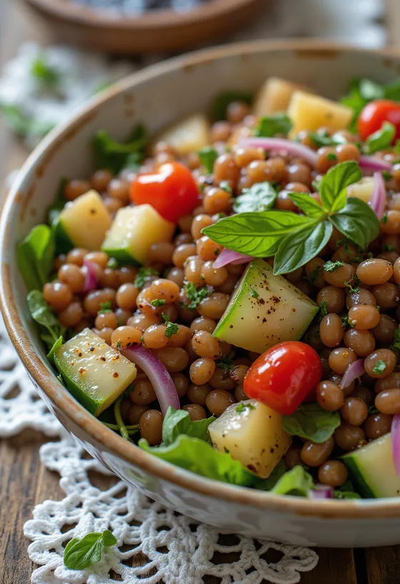 Ensalada de lentejas al balsámico con verduras frescas