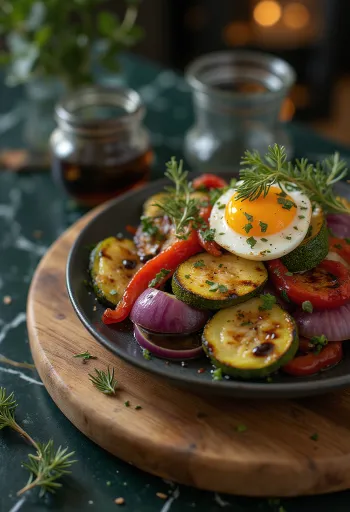 Vegetales asados con vinagre balsámico servidos