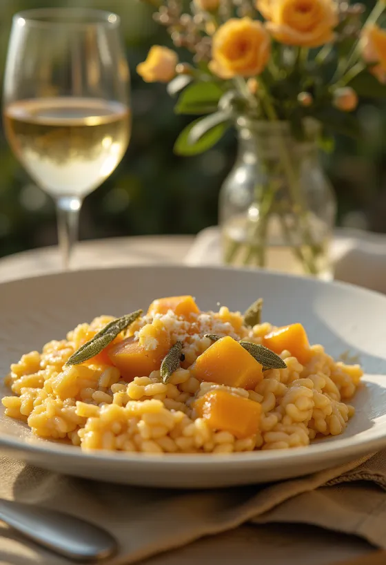Cremoso risotto de calabaza espolvoreado con parmesano fresco