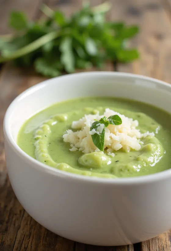 Salsa cremosa de arúgula servida
