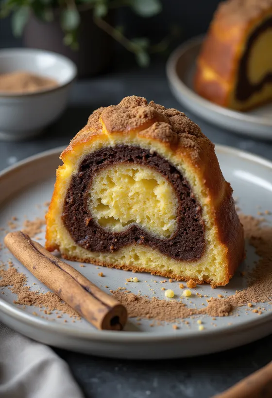 Rosca de chocolate y canela servida