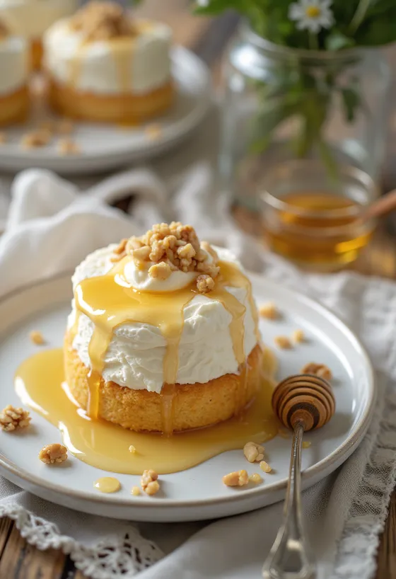 Pastel de yogur griego en presentación elegante