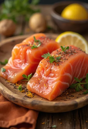 Gravlax servido con cilantro, plato de pescado rico y fresco