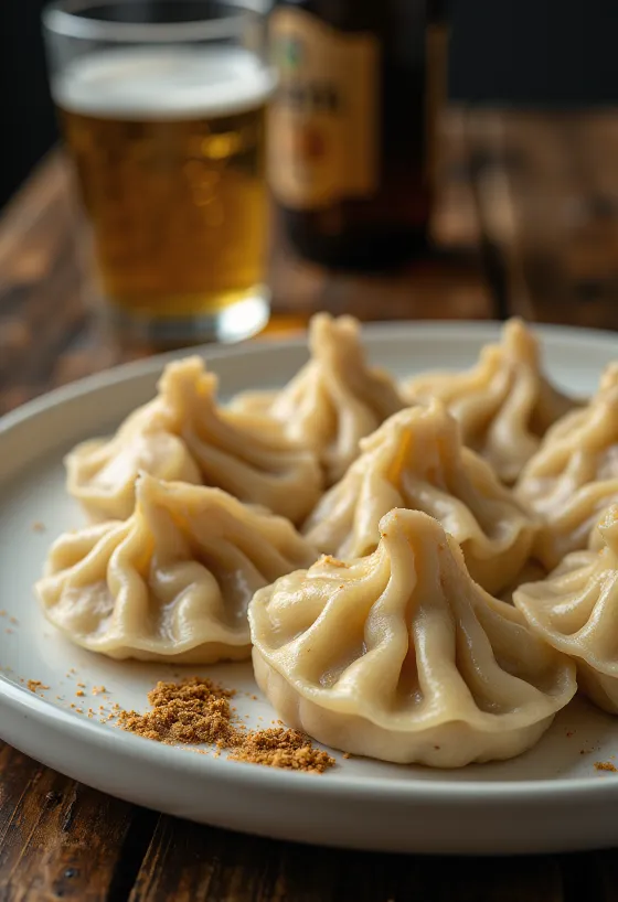 Khinkali georgianos de cerdo servidos