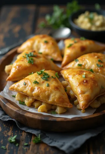 Samosa de pollo a la mostaza servida