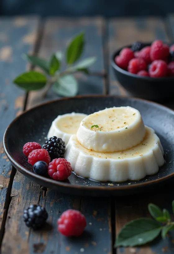 Panna cotta de requesón servida
