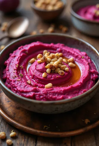 Hummus de betabel decorado con perejil fresco