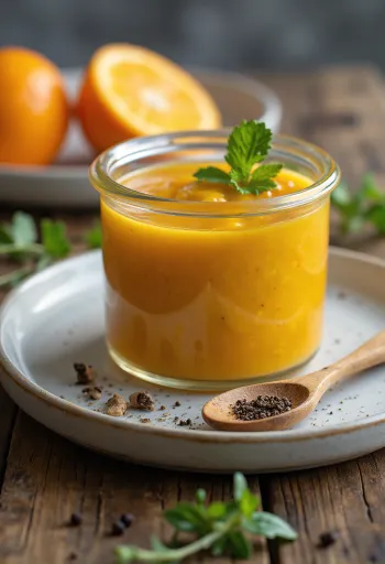 Salsa de naranja con jengibre y curry servida
