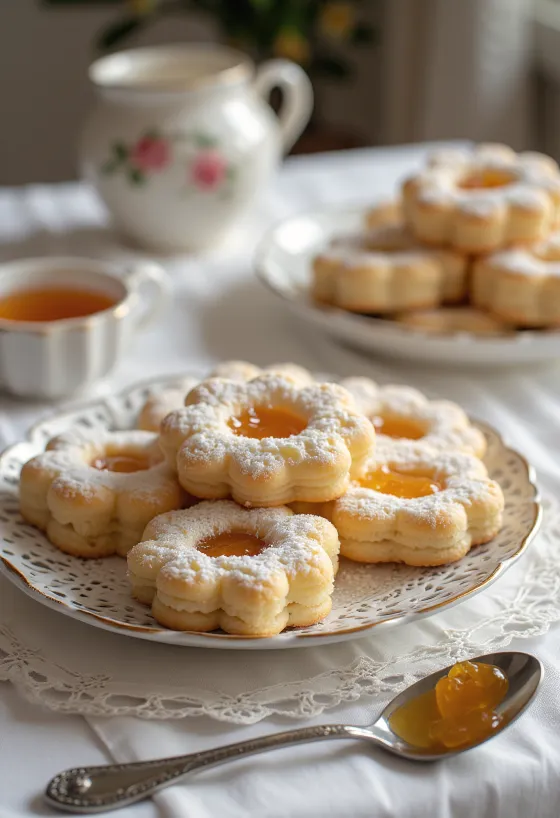Galleta Linzer clásica espolvoreada con azúcar glass