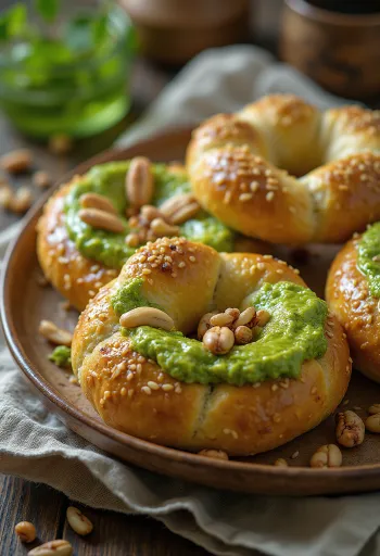 Pretzel al pesto servido