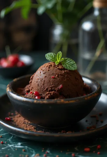 Sorbete de chocolate con chile casero postre especiado servido