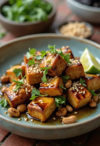 Tofu al grill con cacahuates tostados