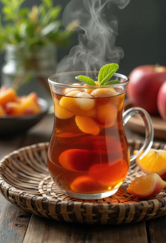 Té de frutas casero con frutas frescas y menta