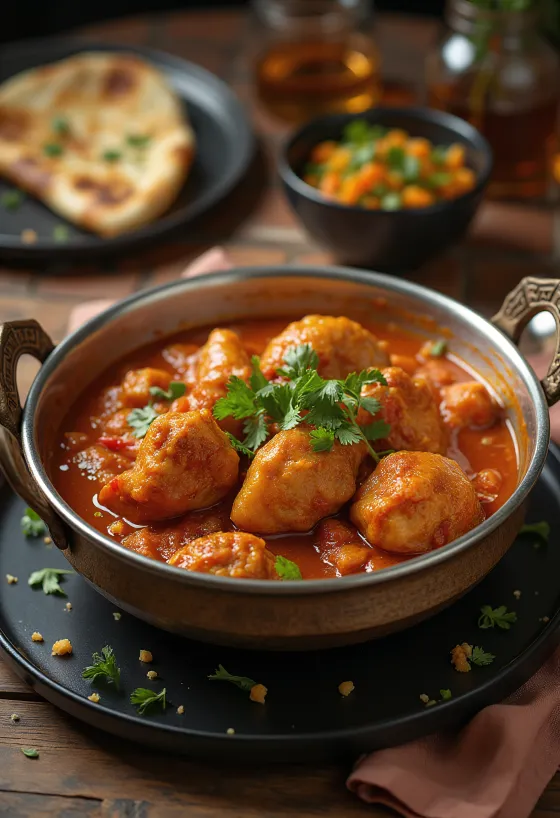 Rogan Josh de Pollo, servido en salsa especiada