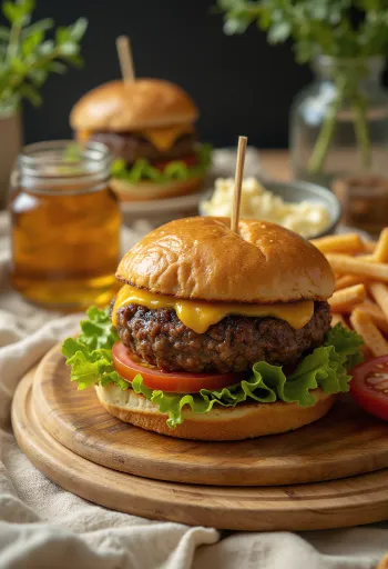 Hamburguesa de carne de foca servida con lechuga, jitomate y mayonesa.