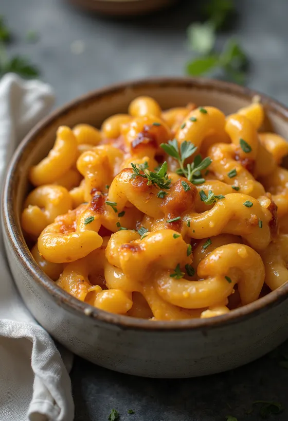 Mac & cheese BBQ servido