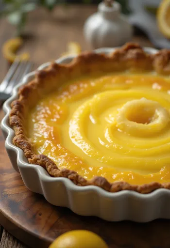 Tarta de limón y naranja servida