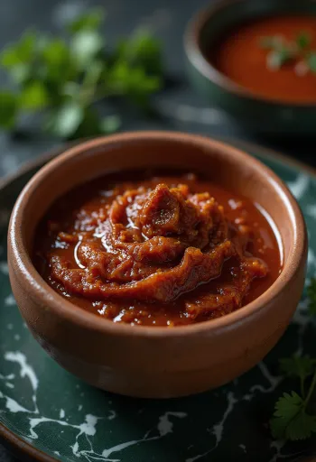 Salsa de especias berbere servida con alimentos a la parrilla