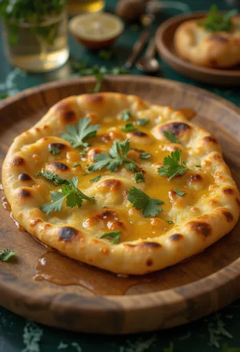 Naan Roghni con miel, servido con cilantro fresco