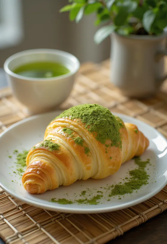 Croissant de té verde servido