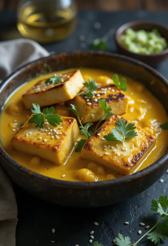 Tofu al grill con curry de tahini
