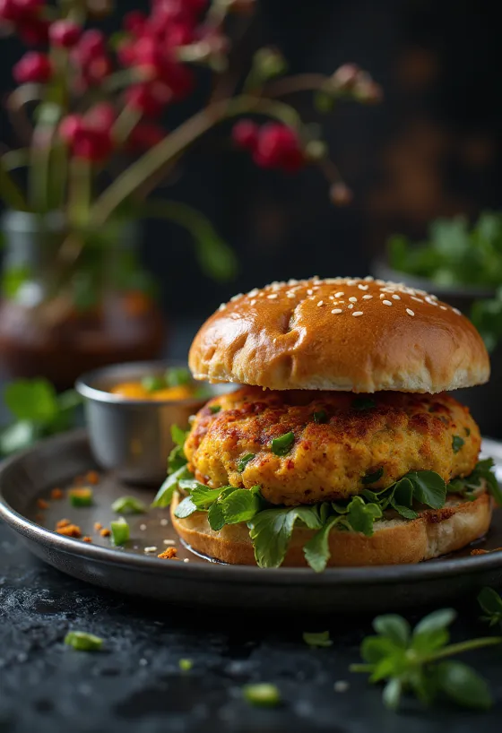 Hamburguesa masala india vegetariana