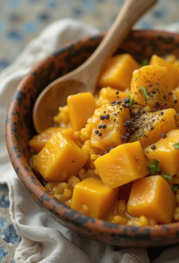 Curry de calabaza con camote servido