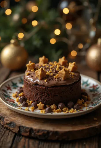 Pastel de chocolate navideño con decoración festiva