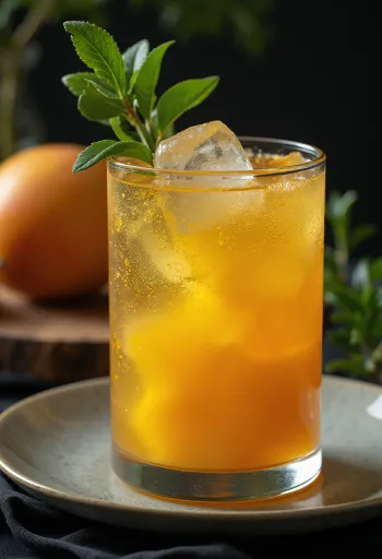 Sidra australiana de mango en vaso decorada con limón