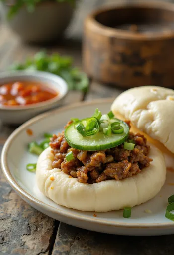 Bao bun de cordero especiado servido