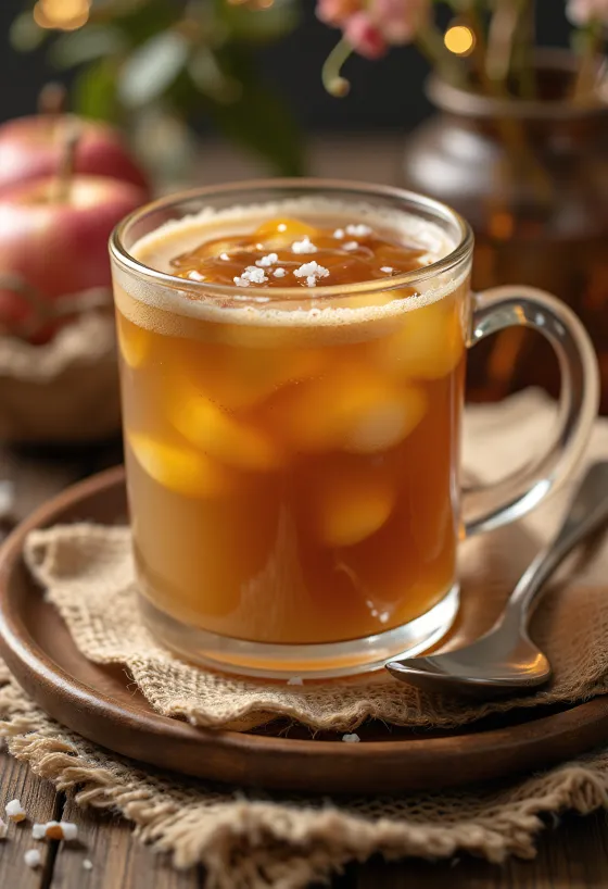 Sidra de manzana con caramelo servida