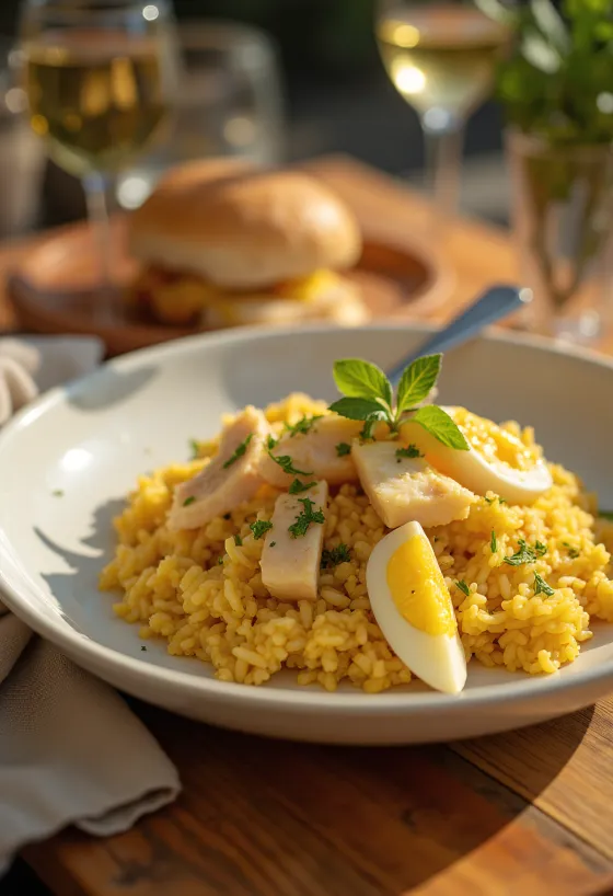 Kedgeree Clásico, combinación de pescado ahumado, huevo y arroz