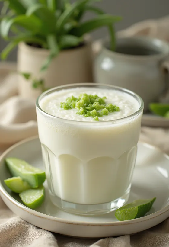 Kéfir Probiótico de Aloe Vera decorado con menta fresca