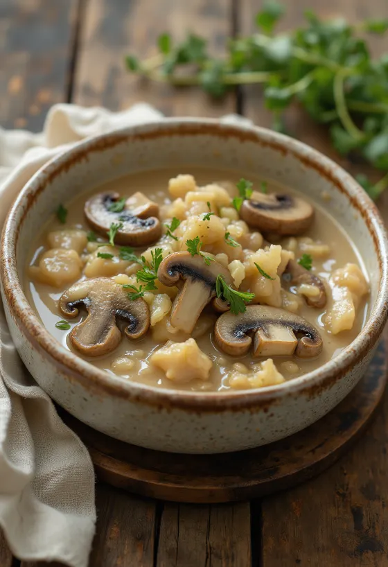 Salsa de champiñones al estragón servida