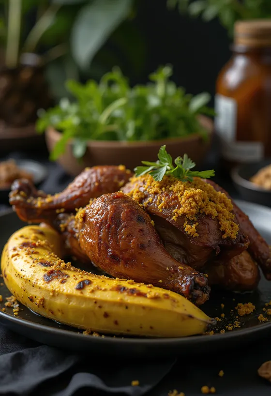 Pato Betutu servido con arroz y verduras al vapor