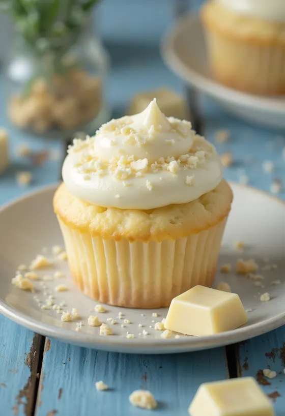Cupcakes de chocolate blanco recién horneados