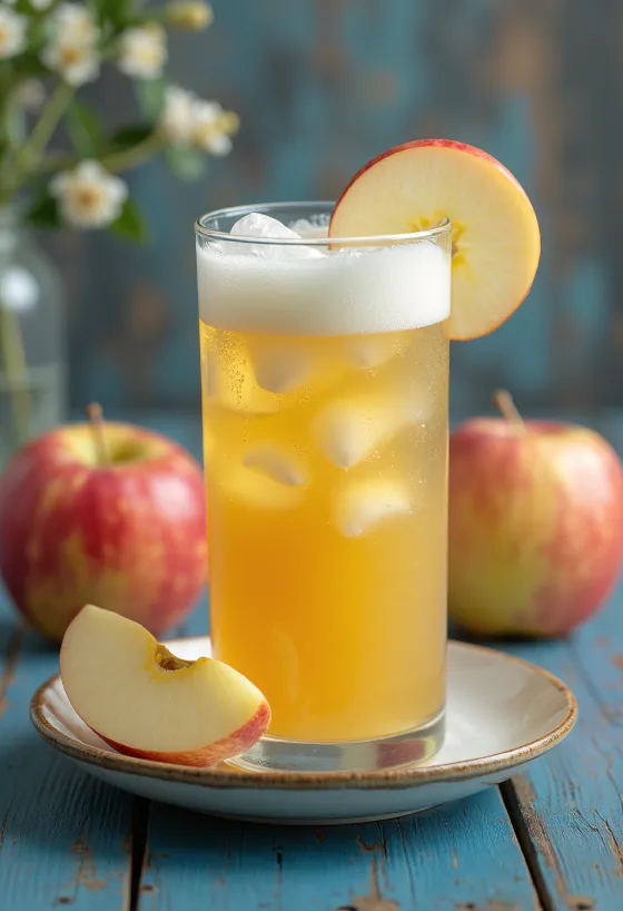 Jugo de manzana recién exprimido servido en vaso